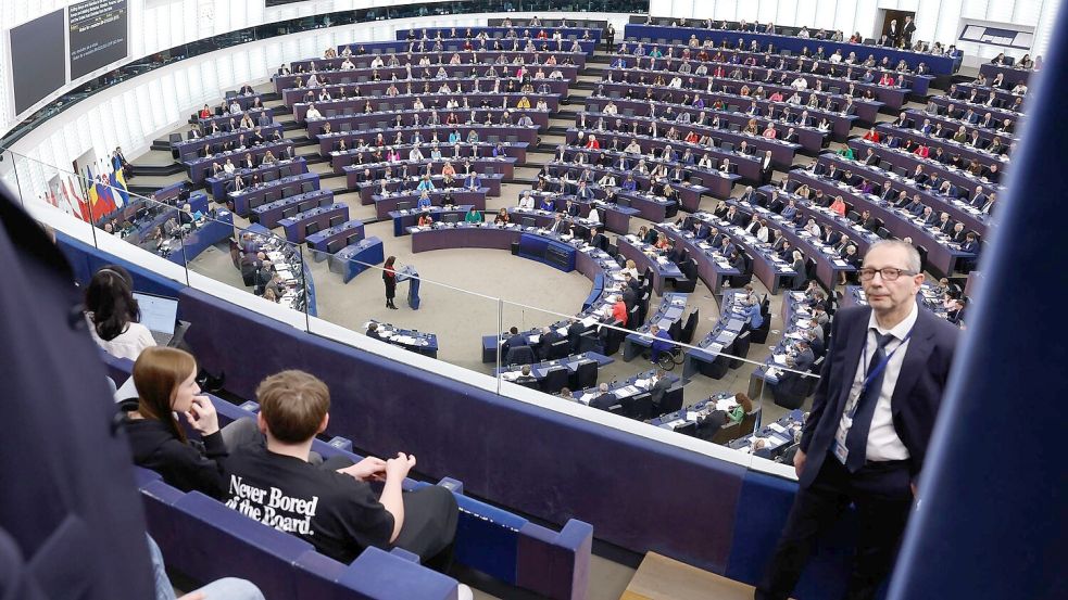 Abgeordnete nehmen an einer Sitzung im Europäischen Parlament teil. Foto: Jean-Francois Badias/AP/dpa