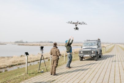 Film-Drohne fliegt mit Gänsen im Holter Hammrich - Bild 2