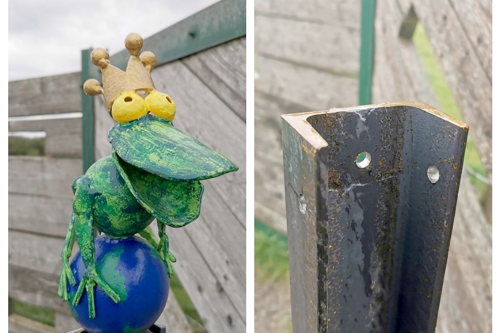 Am Dienstag wurde der Froschkönig von seinem Sockel geschraubt. Bilder: Gemeinde Apen