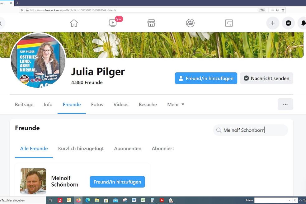 Auf Facebook befreundet: die ostfriesische AfD-Kreisschatzmeisterin Julia Pilger und Meinolf Schönborn, ein Veteran der Neonazi-Szene. Screenshot: OZ