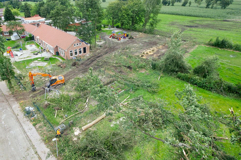 Vom Wald an der Waldschule in Berumerfehn hat der Tornado nichts übrig gelassen. Bild: J. Doden