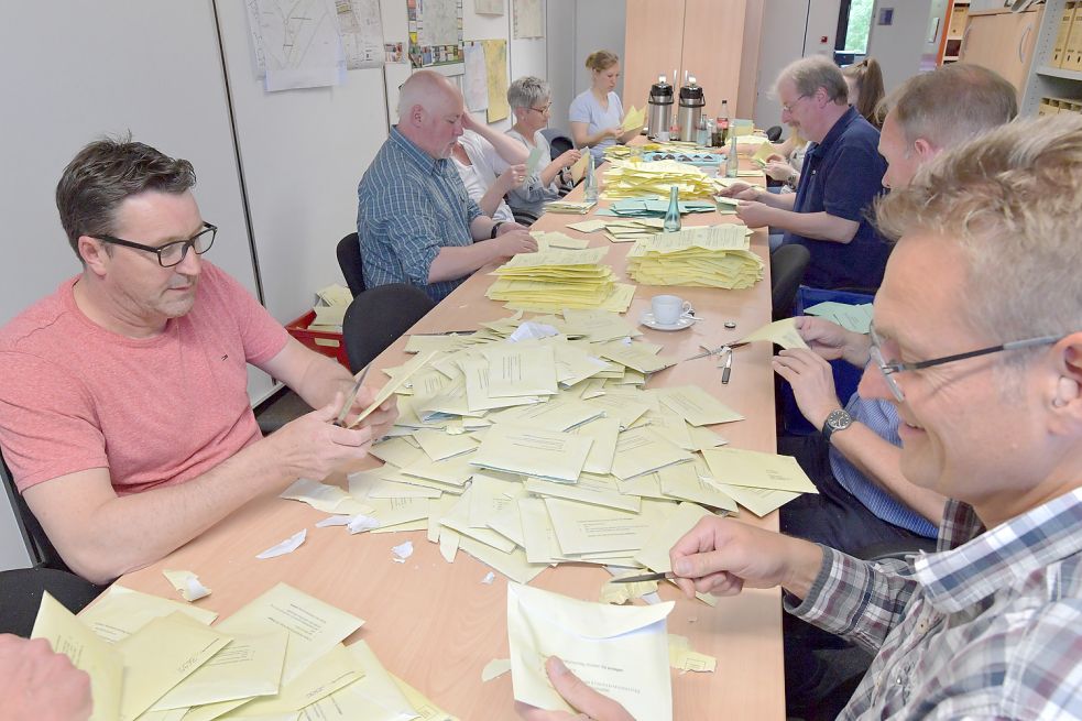 Der Trend zur Briefwahl ist ungebrochen. Das Foto zeigt die Auszählung der Briefwahlstimmen im Auricher Rathaus bei der Bürgermeisterwahl 2019. Foto: Archiv/Ortgies