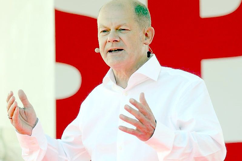 Bundesfinanzminister Olaf Scholz, Kanzlerkandidat der SPD, spricht bei einer Wahlkampfkundgebung im Bezirk Mitte. Foto: Britta Pedersen/dpa-Zentralbild/dpa
