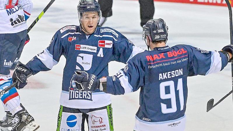 Die Straubing Tigers besiegten am ersten DEL-Spieltag den großen Favoriten Adler Mannheim. Foto: Armin Weigel/dpa