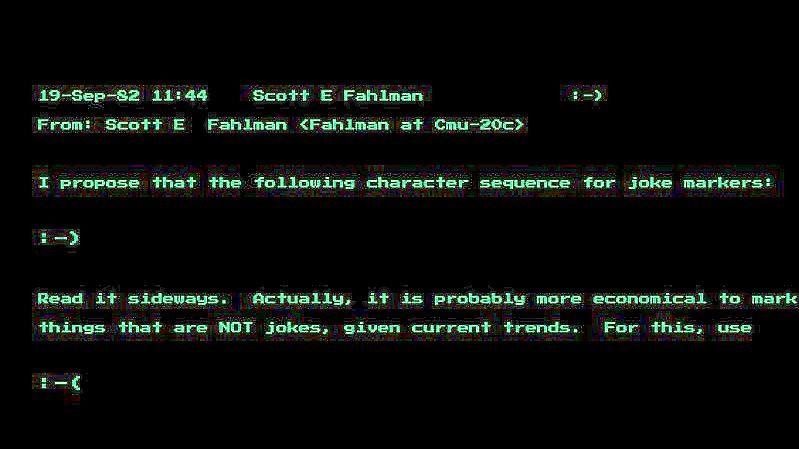 Eine Mail des Computerwissenschaftlers Scott Fahlman von der Universität Pittsburgh vom 19. September 1982 zeigt seinen Vorschlag der Zeichenkombination „:-)“ . Foto: Heritage Auctions/HA.com/dpa