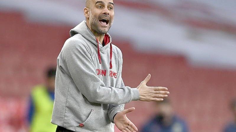 City-Coach Pep Guardiola lehnt die Idee, die WM alle zwei Jahre stattfinden zu lassen, nicht ab. Foto: Shaun Botterill/Pool Getty/AP/dpa