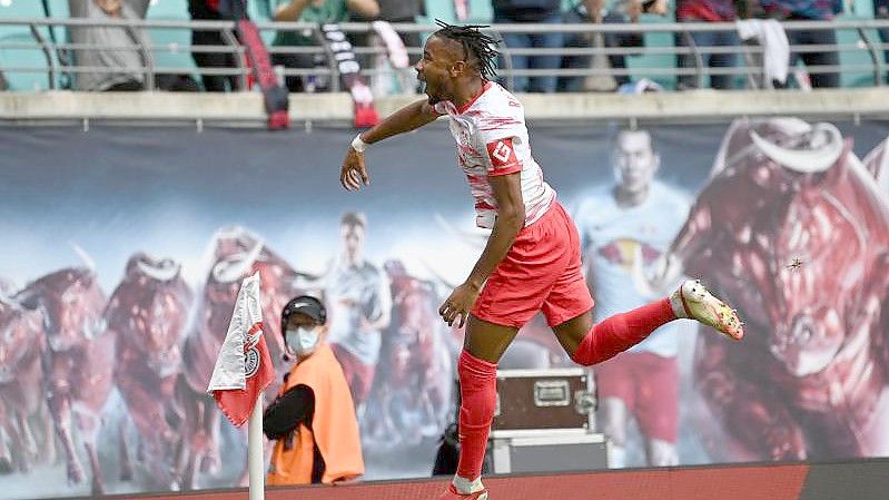 Leipzigs Christopher Nkunku traf gegen Hertha doppelt. Foto: Robert Michael/dpa-Zentralbild/dpa