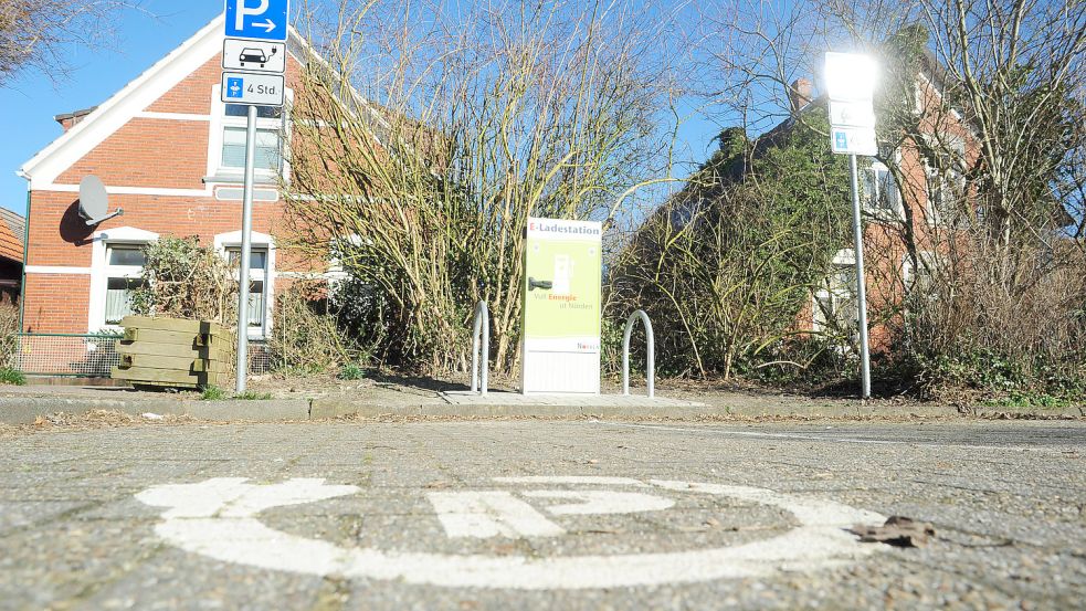 Auf dem Parkplatz an der Großen Hinterlohne haben die Stadtwerke Norden eine ihrer E-Ladestationen errichtet. Foto: Bruns