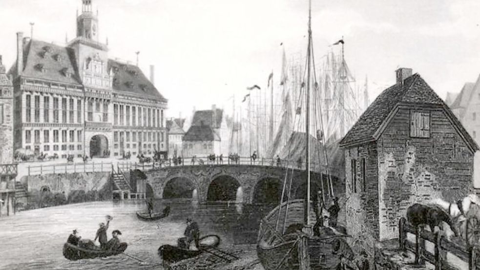 Das Bild zeigt den Emder Ratsdelft um 1790, in der Blütezeit der Stadt.
