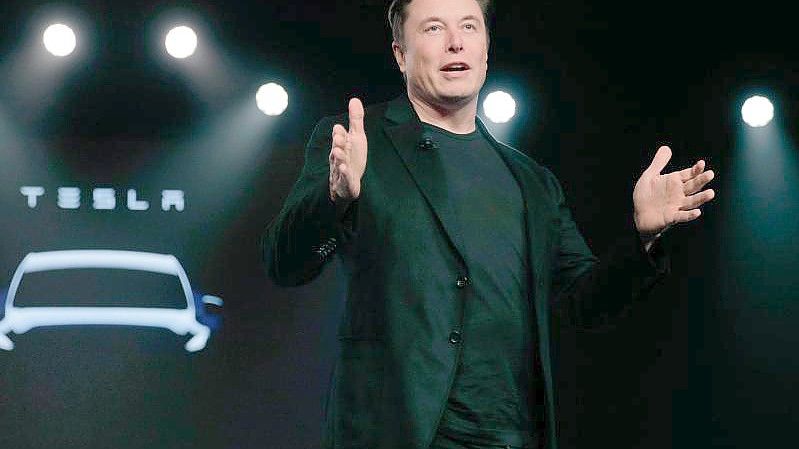 Teslas CEO Elon Musk spricht vor der Enthüllung des Teslas Modell Y. (Archivbild). Foto: Jae C. Hong/AP/dpa