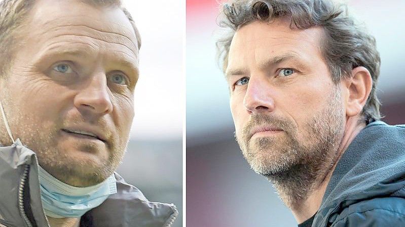 Wollen mit ihren Teams endlich wieder punkten: Mainz-Trainer Bo Svensson (l) und sein Augsburger Gegenüber Markus Weinzierl. Foto: Carmen Jaspersen/Tom Weller/dpa