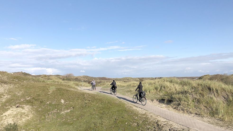 Befestigte Wege in den Dünen nutzen viele für Fahrradtouren. Foto: Kraft
