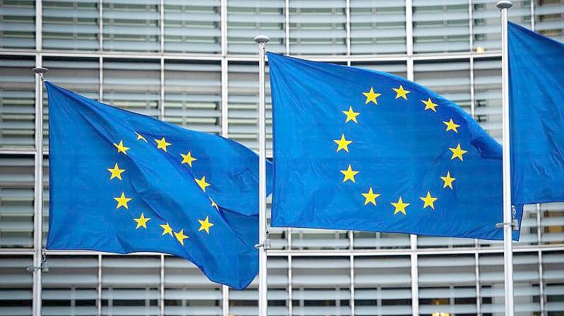 Flaggen der Europäischen Union wehen im Wind vor dem Berlaymont-Gebäude der Europäischen Kommission in Brüssel. (Archivbild). Foto: Arne Immanuel Bänsch/dpa