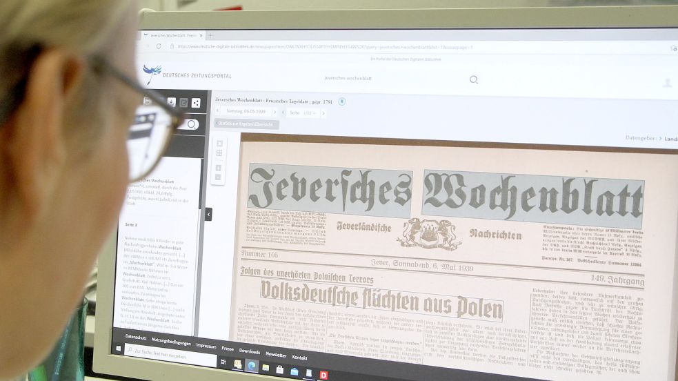 Mit wenigen Klicks lassen sich im Zeitungsarchiv Ausgaben des Jeverschen Wochenblattes aus der unrühmlichen Zeit des Nationalsozialismus öffnen. Foto: Päschel