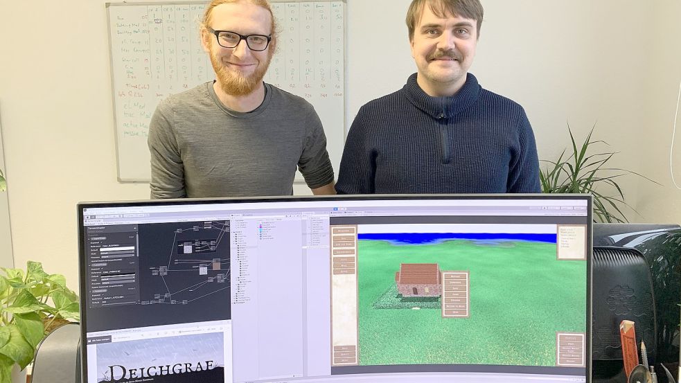 Richard Dietrich und Marian Nagorsnick haben das Spiel „Deichgraf“ entwickelt. Foto: Acid Mines Software