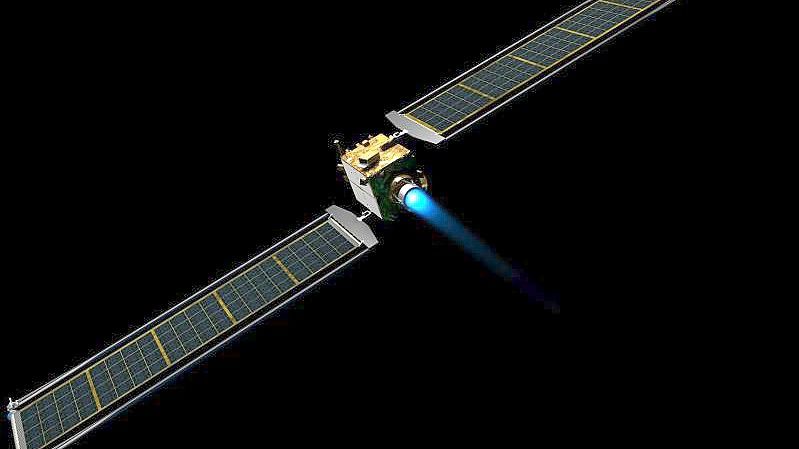 Eine undatierte grafische Darstellung zeigt die Nasa-Sonde für die Mission „Dart“ (Double Asteroid Redirection Test). Foto: Gribbsp1/Nasa/dpa