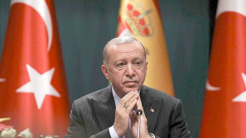 Recep Tayyip Erdogan, Präsident der Türkei, hat den Kronprinzen Abu Dhabis, Mohammed bin Sajid al-Nahjan in Ankara empfangen. Foto: Burhan Ozbilici/AP/dpa/Archiv