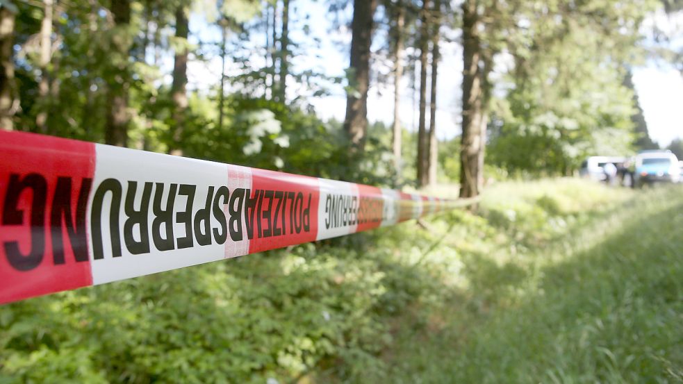 Ein Absperrband der Polizei umzäunt ein Waldstück an einer Verbindungsstraße zwischen Rodacherbrunn in Thüringen und Nordhalben in Bayern. Hier wurde 2016 die Leiche des Mädchens Peggy gefunden. Die Schülerin war am 7. Mai 2001 verschwunden. Foto: Schackow/ZB/dpa