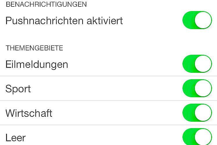 Einzelne Push-Themengebiete lassen sich auswählen. Bild: Sager