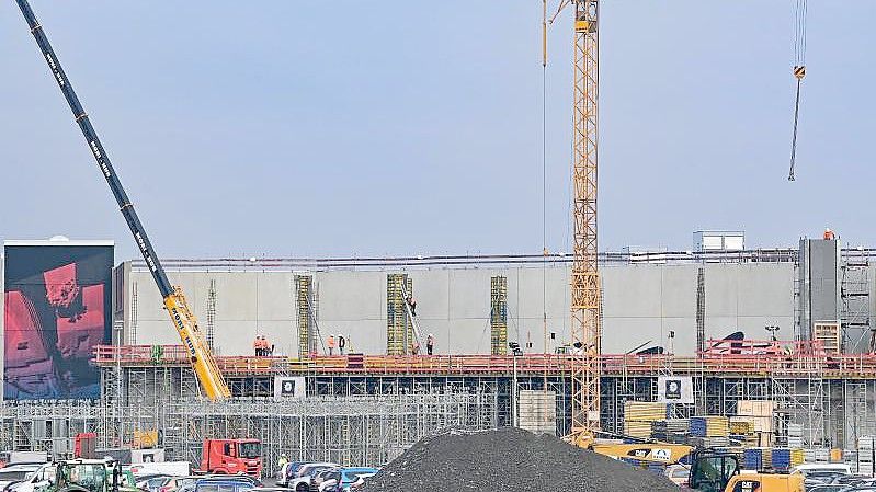 Die Baustelle der künftigen Tesla Gigafactory Berlin Brandenburg. Foto: Patrick Pleul/dpa-Zentralbild/dpa
