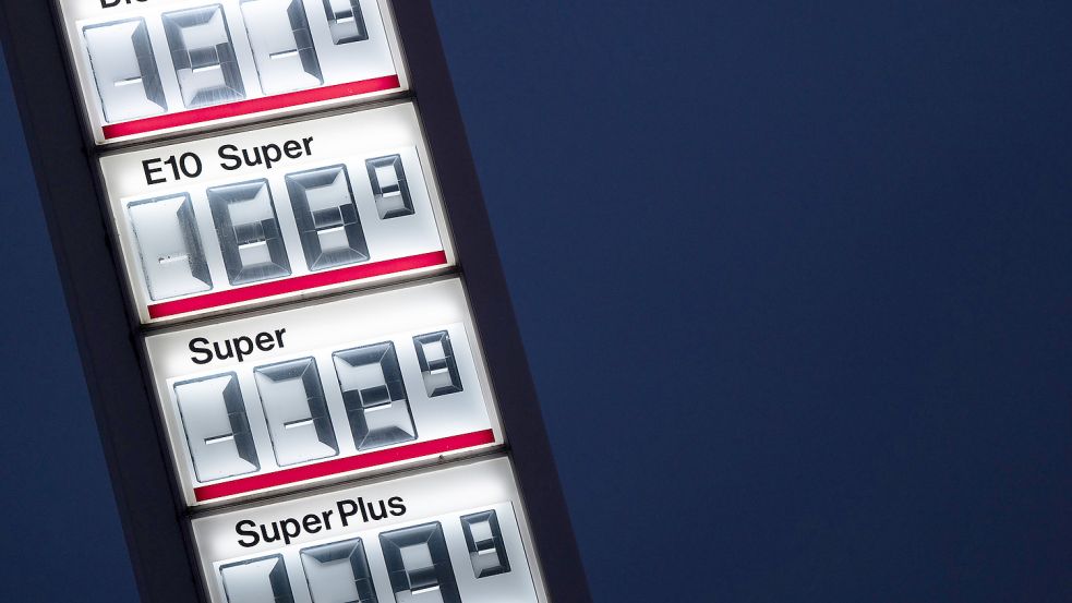 Preise für Diesel, E10 Super, Super und Super Plus werden an einer Tankstelle in Frankfurt angezeigt. Die CO2-Abgabe ist mit Beginn des neuen Jahres gestiegen. Auch das treibt die Preise und die Steuern in die Höhe. Foto: Sebastian Gollnow/dpa