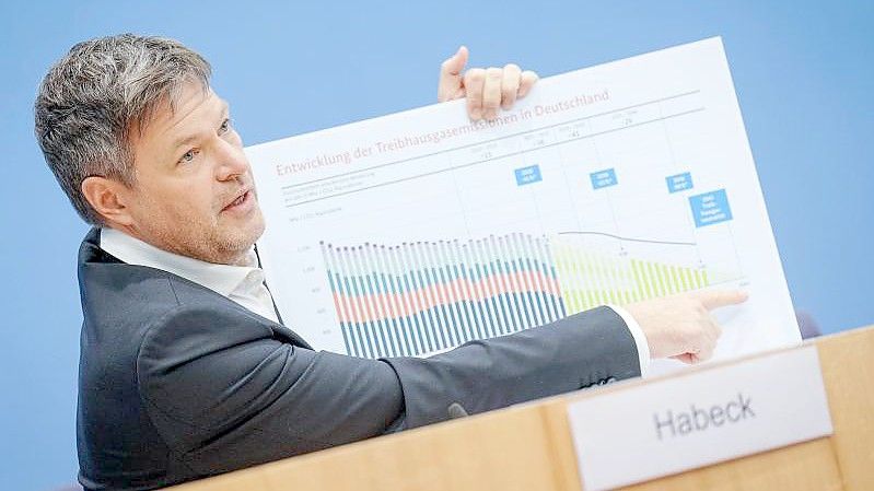 Robert Habeck stellt in der Bundespressekonferenz Sofortmaßnahmen für die Klimaziele der Bundesregierung vor. Foto: Kay Nietfeld/dpa