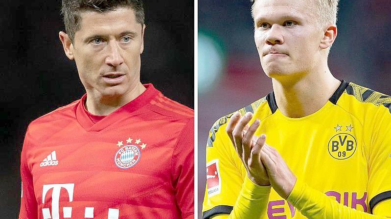 Bildeten in der FIFA-Weltelf das Sturmzentrum: Robert Lewandowski (l) und Erling Haaland. Foto: Soeren Stache/Guido Kirchner/dpa