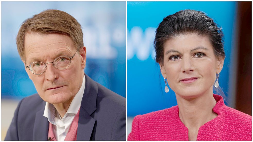 Sahra Wagenknecht hat Corona. Gesundheitsminister Karl Lauterbach wünscht gute Genesung. Foto: imago-images/Jürgen Heinrich/Collage: dab