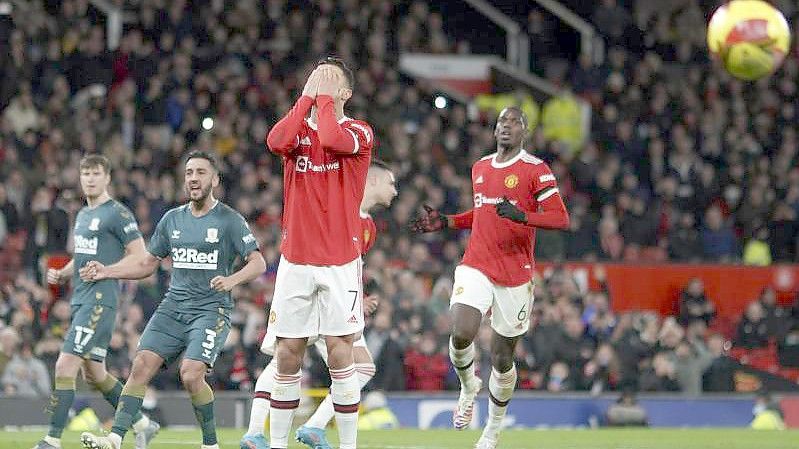 Cristiano Ronaldo verschoss im Spiel gegen den FC Middlesbrough einen Elfmeter. Foto: Jon Super/AP/dpa