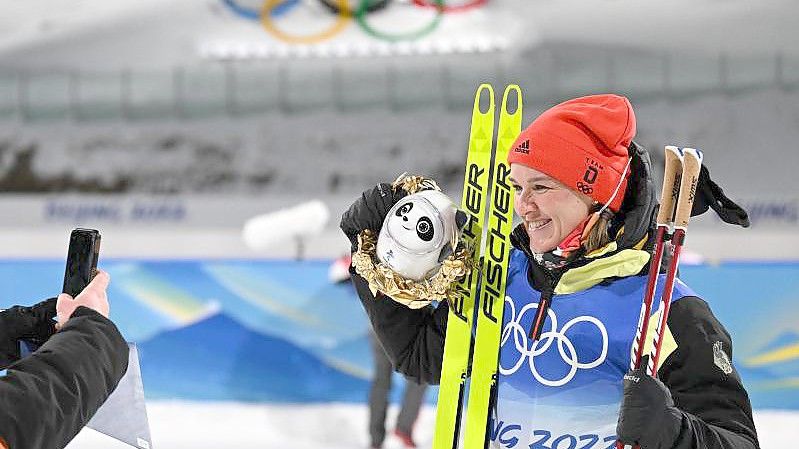 Landete in Peking einen Gold-Coup: Biathletin Denise Herrmann. Foto: Hendrik Schmidt/dpa-Zentralbild/dpa