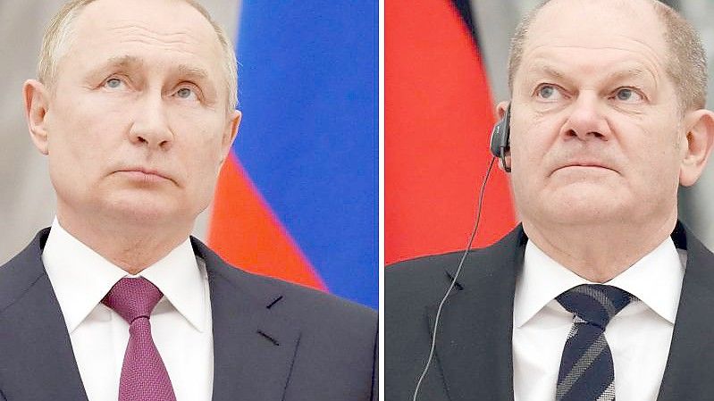 Bundeskanzler Olaf Scholz (SPD, r.) und Russlands Präsident Wladimir Putin. Foto: Kay Nietfeld/dpa