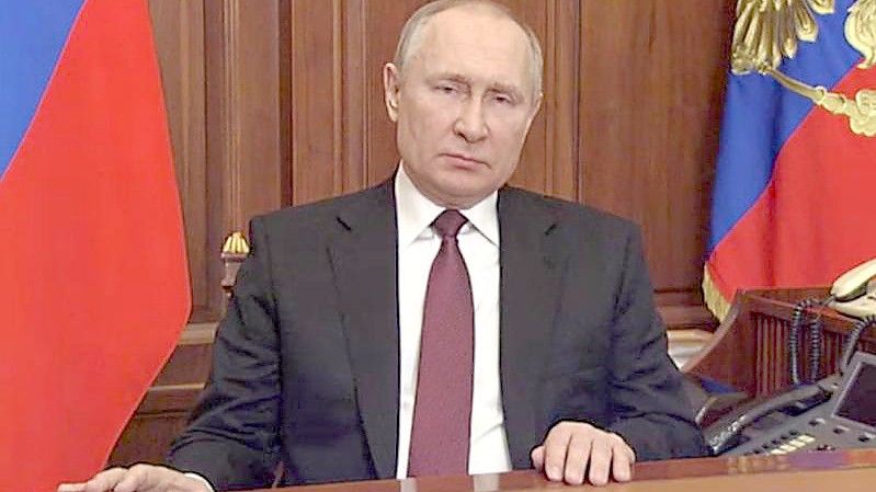 Präsident Putin bei seiner TV-Ansprache. Foto: --/Russian President Press Office/TASS/dpa