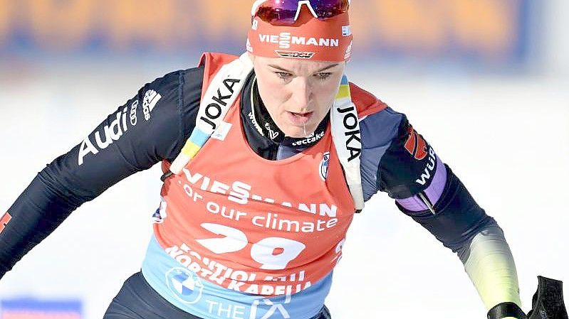 Denise Herrmann belegte im Verfolgungsrennen den dritten Platz. Foto: Vesa Moilanen/Lehtikuva/dpa
