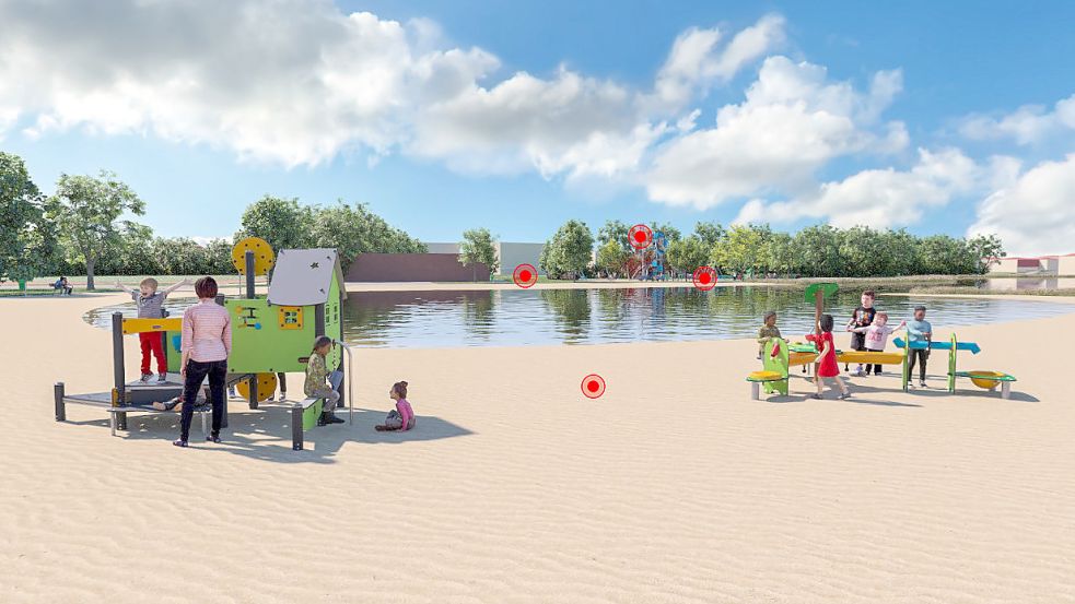 Punkt 2: Die neuen Spielgeräte für die Kleinsten am Strand vor dem Sanitärgebäude. Grafik: Gemeinde Ihlow