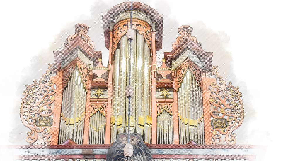 Die Orgel thront auf einer Empore.