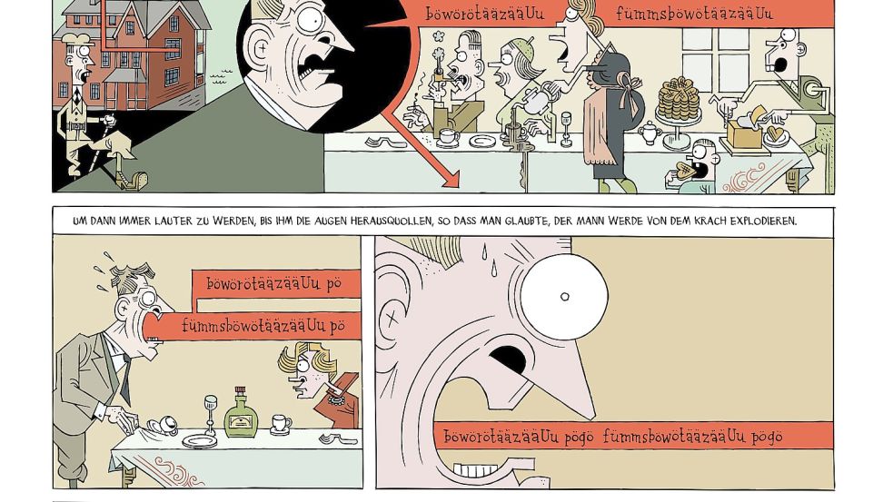 Kurt Schwitters hat mit seiner Ursonate viele Künstler beeinflusst. Foto: Lars Fiske, aus dem Comic „Herr Merz. Kurt Schwitters: Jetzt nenne ich mich selbst Merz. Herr Merz.“, erschienen im avant-Verlag, 2013.