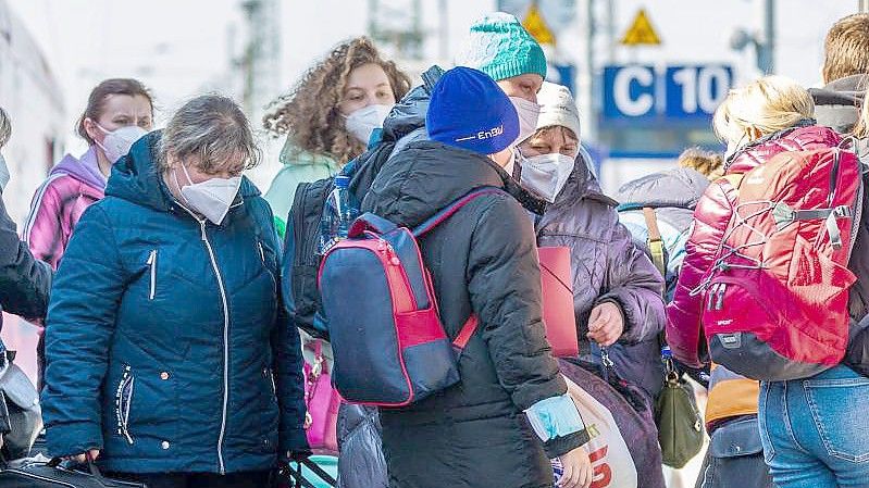 Ukrainische Flüchtlinge kommen in Cottbus (Brandenburg) an. Foto: Frank Hammerschmidt/dpa-Zentralbild/dpa