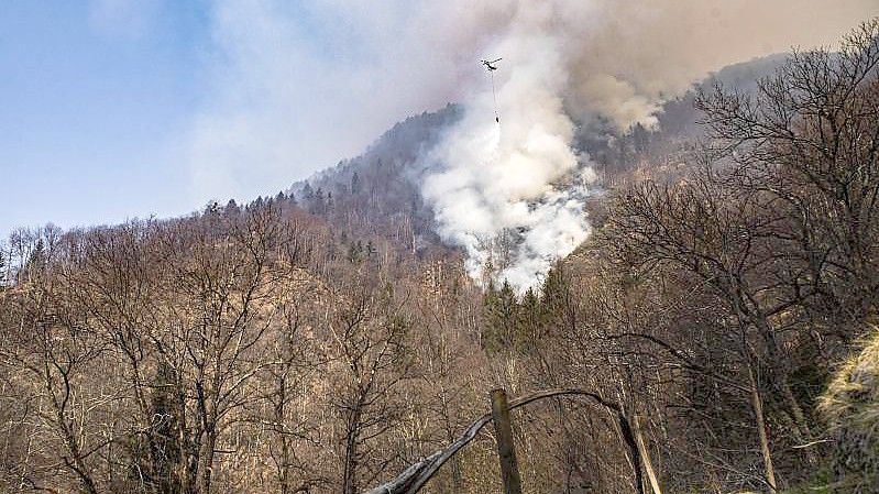 Die Trockenheit macht auch das Löschen schwierig. Foto: Samuel Golay/KEYSTONE/TI-PRESS/dpa