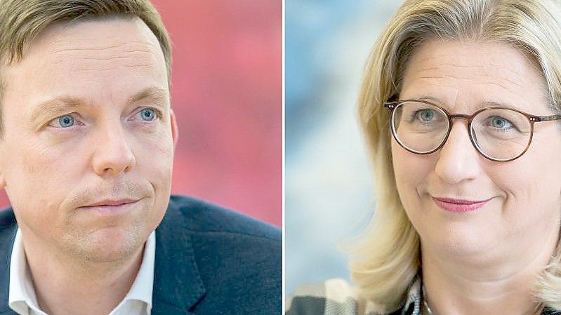 Sie kämpfen um das Amt des Ministerpräsidenten: Tobias Hans (CDU) und Anke Rehlinger (SPD). Foto: Oliver Dietze/dpa