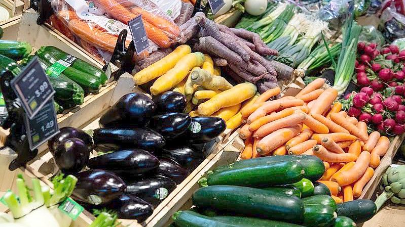 Bio-Gemüse liegt in einem Supermarktregal. Foto: Sven Hoppe/dpa