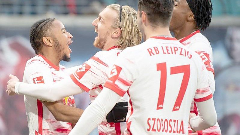 Grund zum Jubel: RB Leipzig ist das erfolgreichste Bundesliga-Team der Rückrunde. Foto: Sebastian Kahnert/dpa