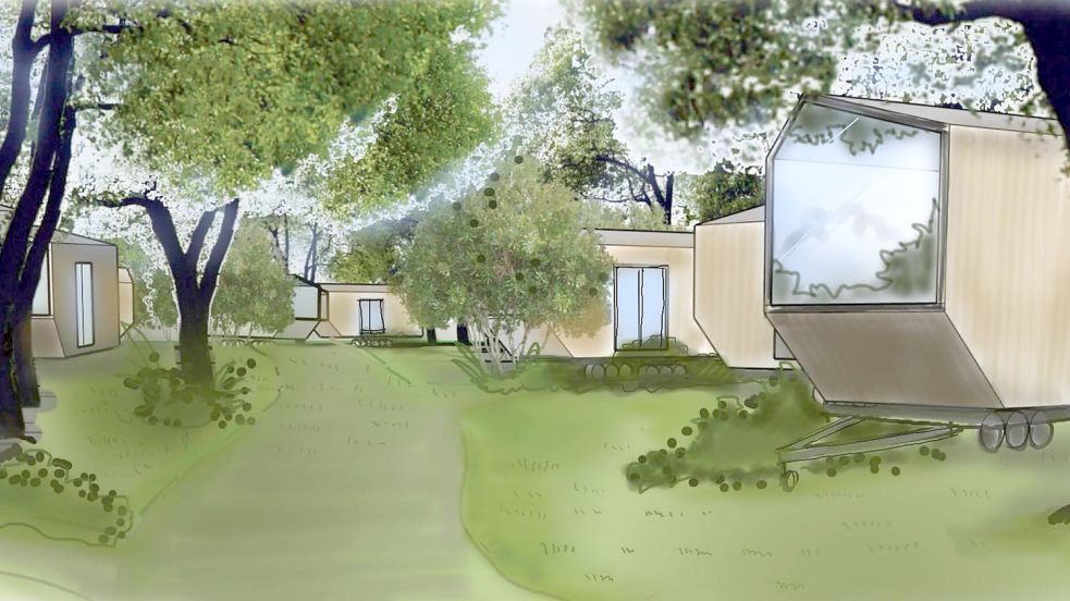 So könnte die Siedlung aus Green Tiny Houses am Kleinen Meer einmal aussehen. Grafik: Green Tiny Houses