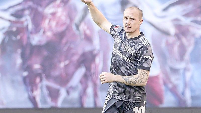 Sven Michel traf beim Union-Sieg bei RB Leipzig zum Berliner Ausgleich. Foto: Jan Woitas/dpa