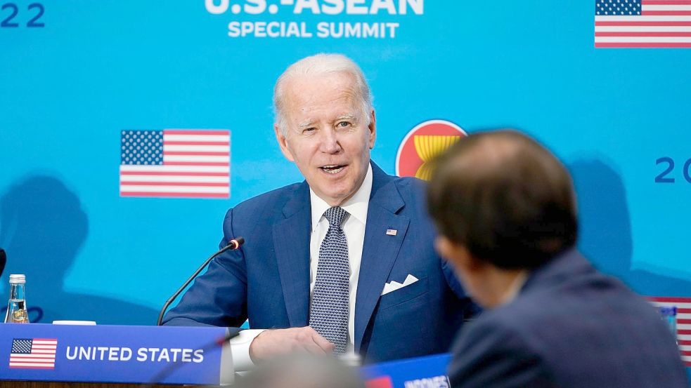 US-Präsident Joe Biden, Präsident der USA beim Sondergipfel zwischen den USA und dem Verband südostasiatischer Nationen (ASEAN) in Washington. Foto: Susan Walsh/AP/dpa