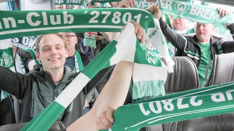 Der WFC 27801 auf seiner Bustour zum Auswärtsspiel nach Gelsenkirchen, wo Werder den FC Schalke am 23. April mit 4:1 besiegte. Foto: WFC 27801