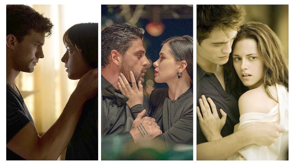 „Shades of Grey“, „365 Tage“ oder „Twilight“: Diese Filme eint ein fragwürdiges Frauen- und Männerbild. Foto: Collage: imago images,/Cinema Publishers Collection, Netflix, dpa/Concorde