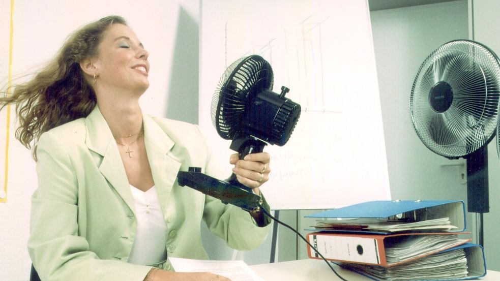 Ventilatoren sehen 2022 deutlich moderner aus, helfen aber auch im Büro (Symbolbild). Foto: dpa / picture-alliance / gms Philips