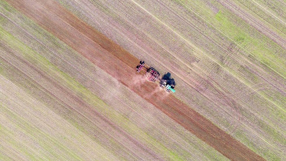 Ein Landwirt bestellt sein Feld in Mecklenburg-Vorpommern: Die Verfügbarkeit von Dünger wird für viele Bauern in Folge des Ukraine-Krieges zum Problem. Foto: Jens Büttner/dpa