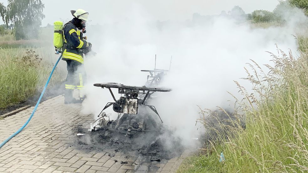 Das Quad ist durch den Brand ein Totalschaden. Foto: Feuerwehr