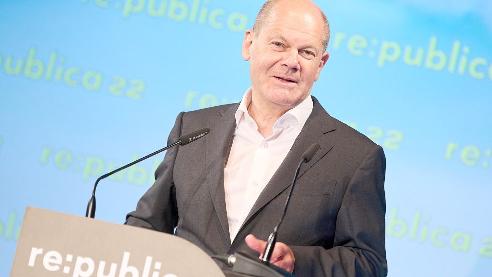 Kanzler Olaf Scholz bei seiner Rede auf der Digitalmesse re:publica 2022. Foto: dpa
